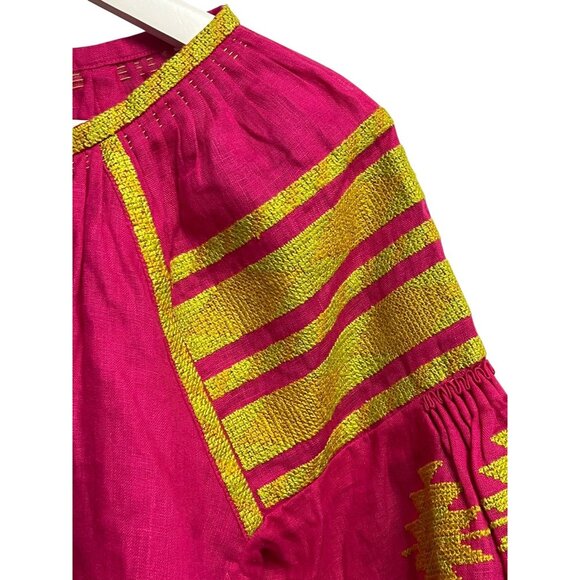 Harna‎ Blouse Womens XS-S Pink Yellow Embroidered Linen Ukraine Boho Tassel Top - Picture 9 of 13